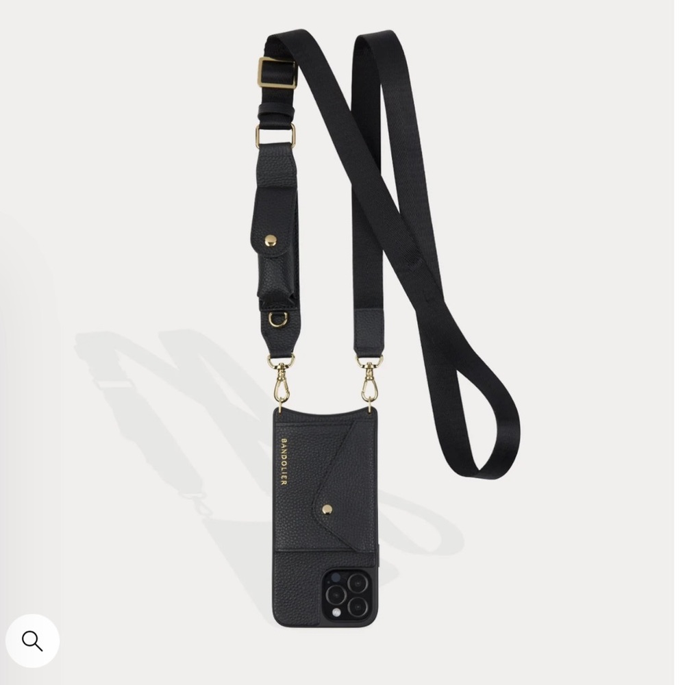 Crossbody iPhone case with card slot lipstick adjustable strap. Lana Bandolier